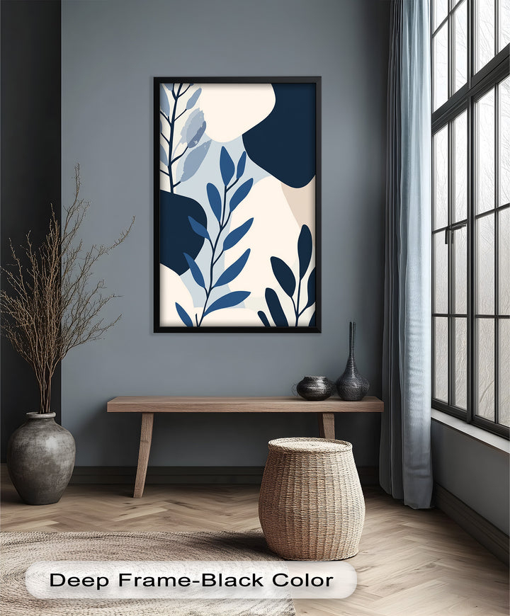 Indigo Serenity – Minimalist Botanical Oil Painting