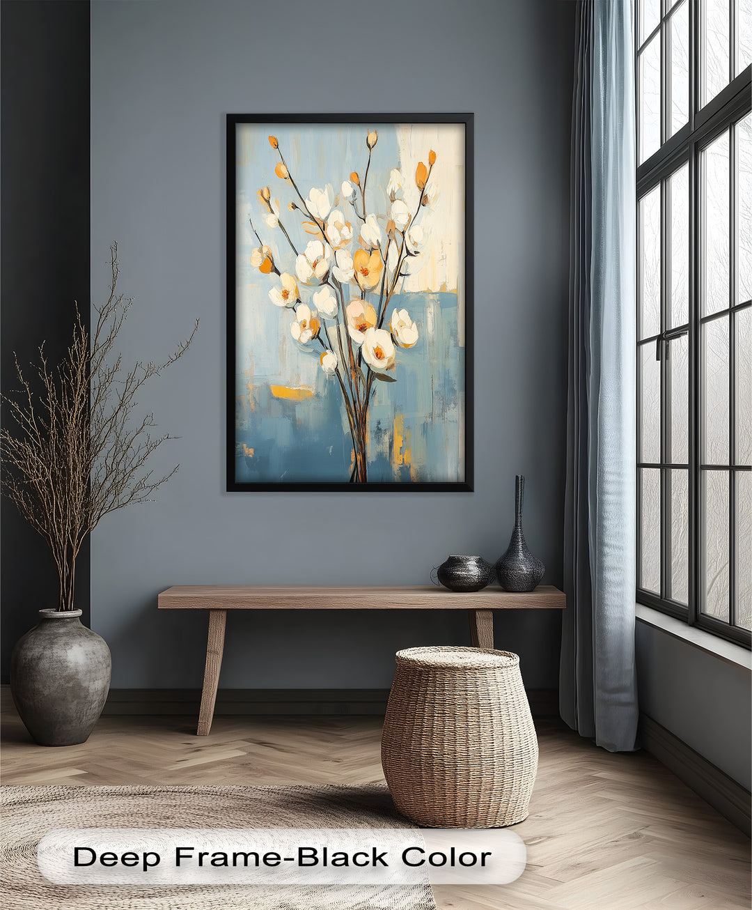 Golden Magnolia – White and Amber Blossoms Flower Oil Painting