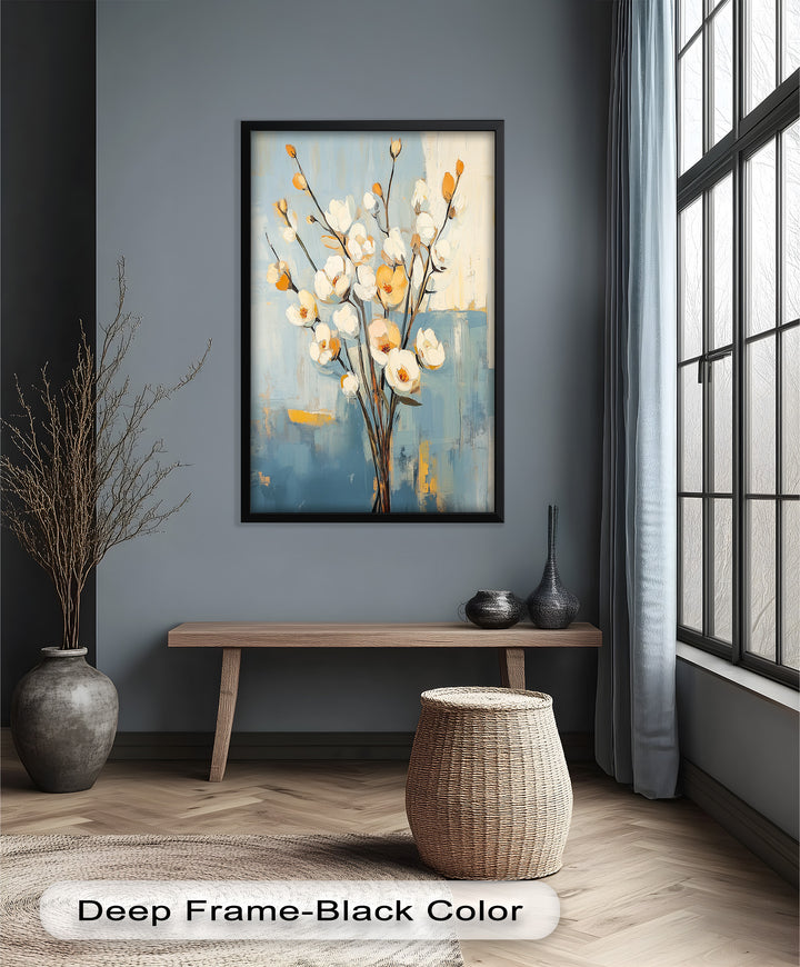 Golden Magnolia – White and Amber Blossoms Flower Oil Painting