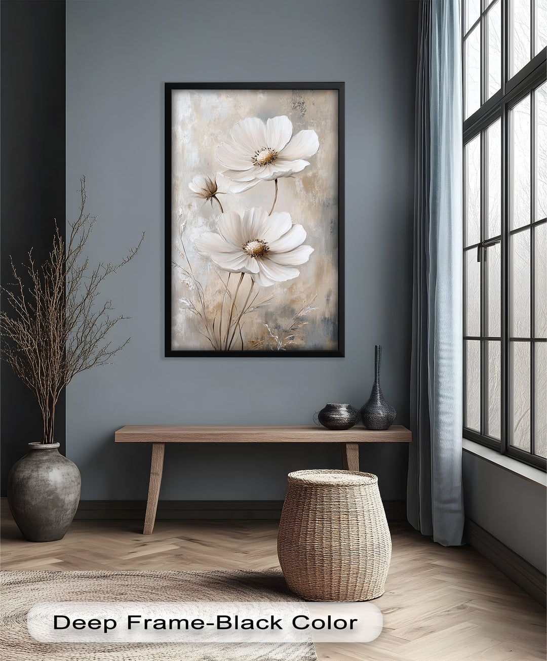Soft Ivory Blooms – Neutral Flower Oil Painting