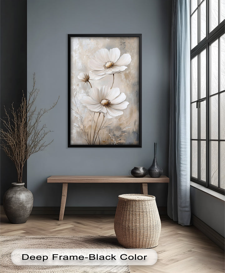 Soft Ivory Blooms – Neutral Flower Oil Painting