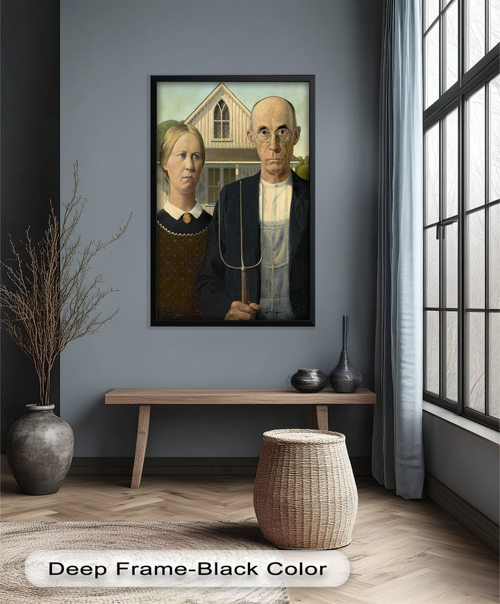 American Gothic – Ikonisches Porträt des Mittleren Westens, historisches Ölgemälde