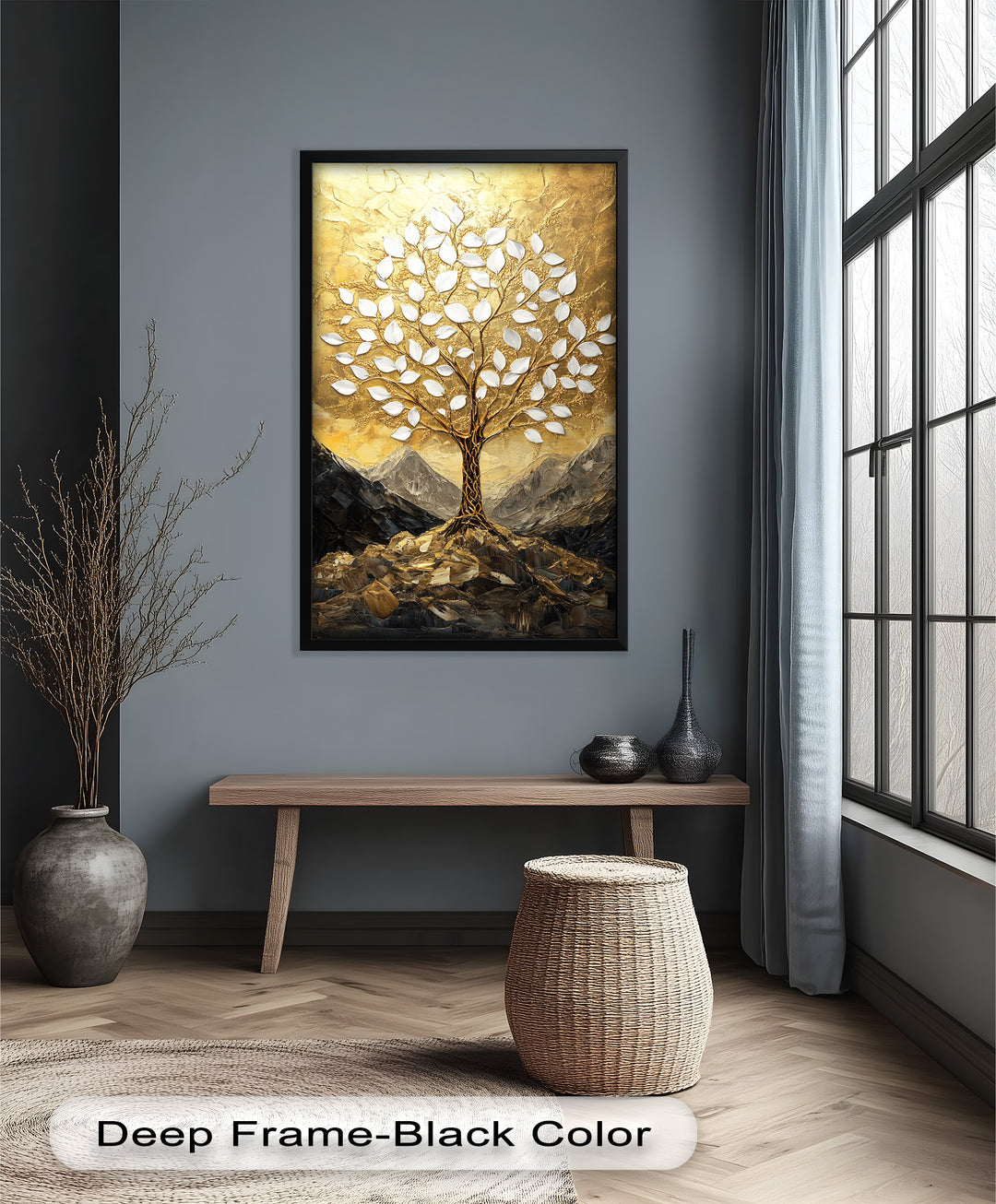 Golden Genesis – Abstraktes Ölgemälde „Baum des Lebens“
