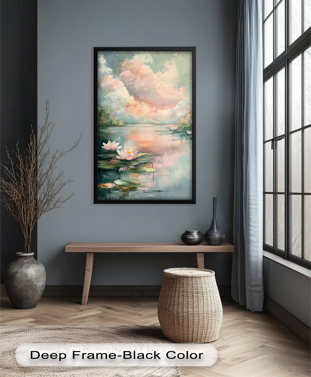 Pastel Water Lilies in Tranquil Lake - Flower Oil Painting