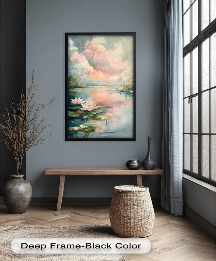 Pastel Water Lilies in Tranquil Lake - Flower Oil Painting