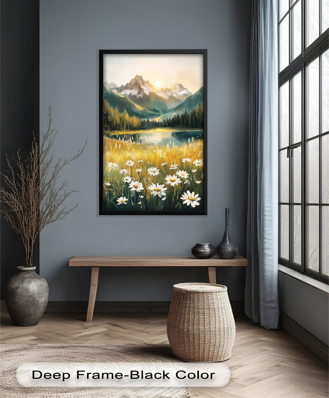 Bergsee mit Gänseblümchen - Hudson River Ölgemälde