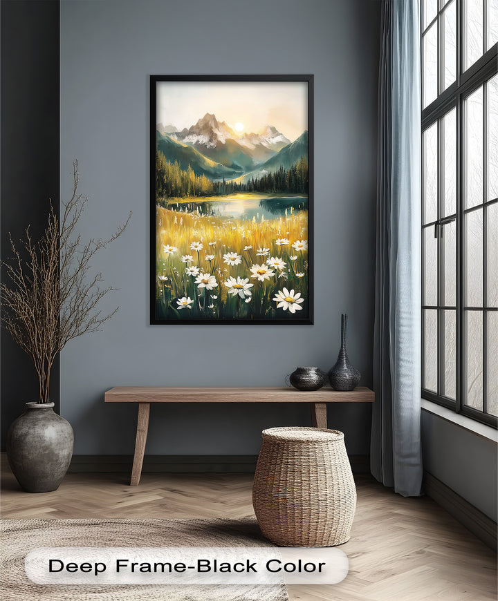 Bergsee mit Gänseblümchen - Hudson River Ölgemälde