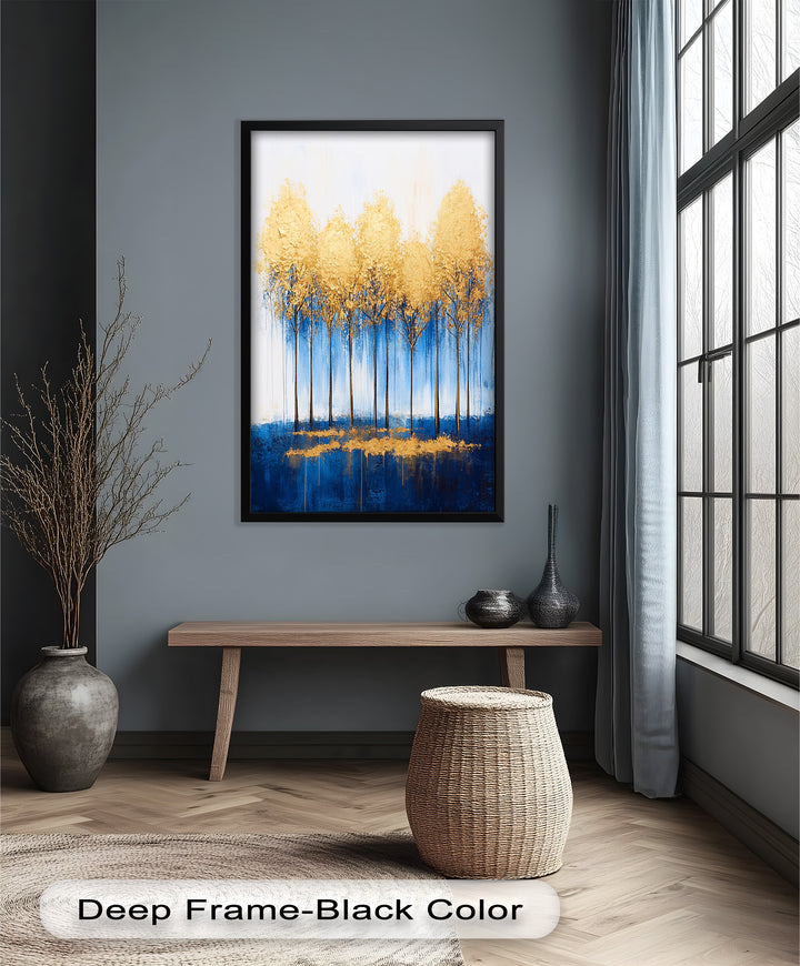 Goldene Bäume am blauen Horizont - Abstraktes Ölgemälde
