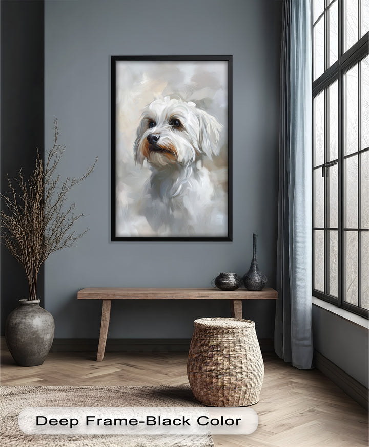 Snowy Gaze – White Maltese Portrait Animal Oil Painting