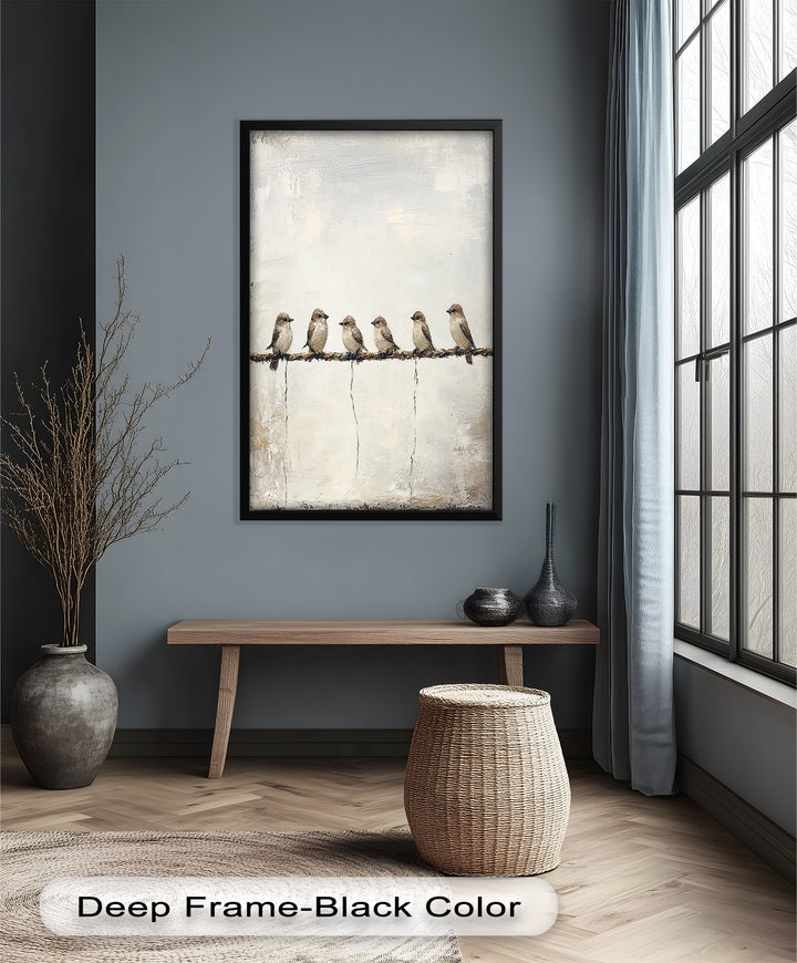 Six Birds in Stillness – Animal Oil Painting