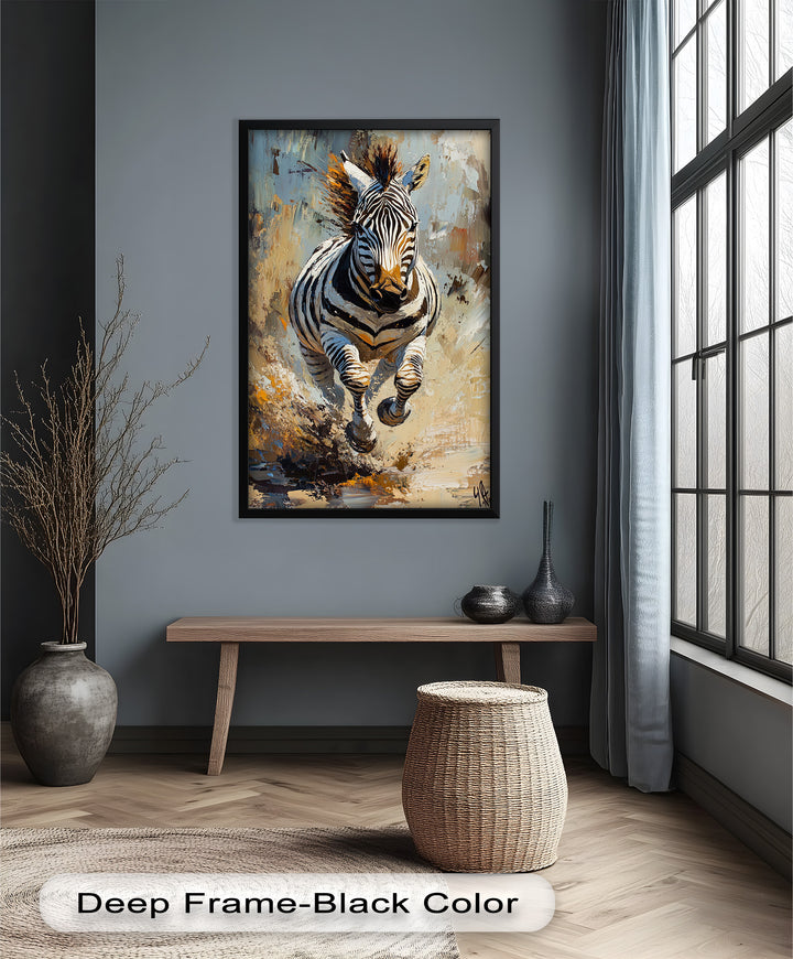 Charging Zebra in Dust Storm – Wildlife Animal Oil Painting