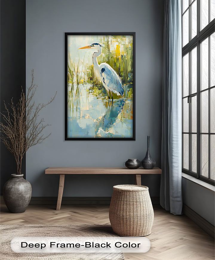 Reflections of Grace – Heron in Wetlands Oil Painting