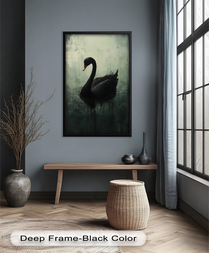 Solitary Grace – Moody Black Swan Oil Painting