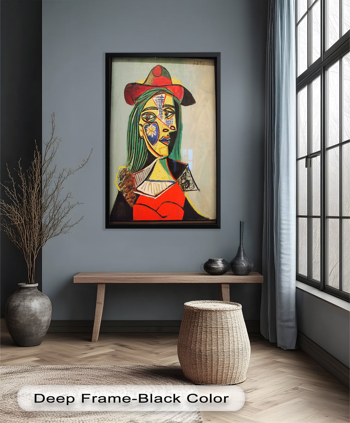 Strahlender Blick – Frau mit rotem Hut, kubistisches Porträt, Picasso-Ölgemälde