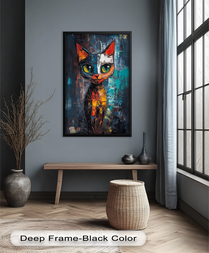 Abstraktes Katzenportrait mit Neonfarben - Tierölgemälde
