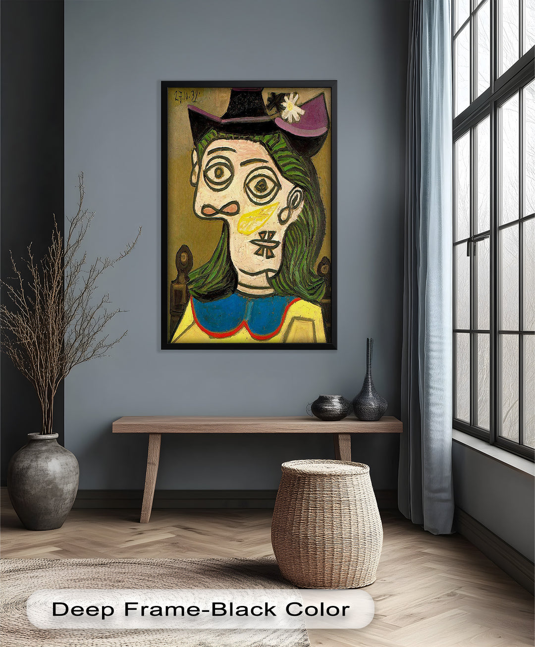 Whimsical Hat – Abstract Female Portrait with Flower Detail Picasso Oil Painting