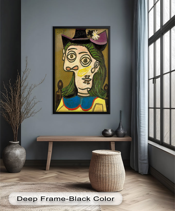 Whimsical Hat – Abstract Female Portrait with Flower Detail Picasso Oil Painting