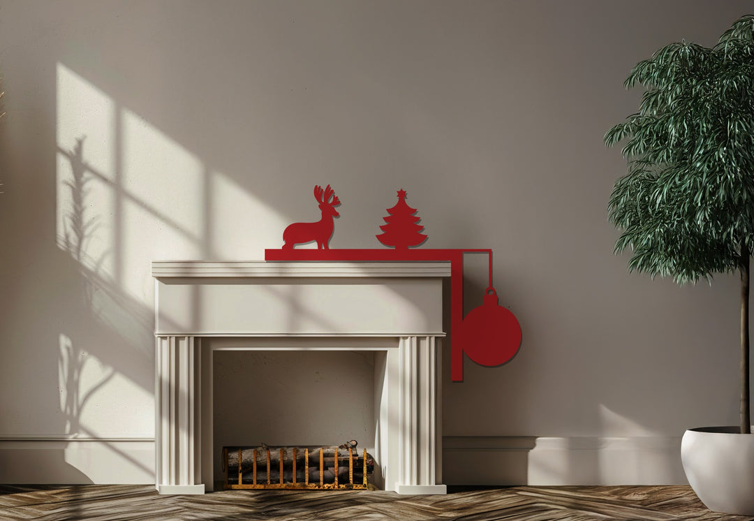 سحر الشتاء – ديكور معدني للمدفأة على شكل غزال الرنة وشجرة