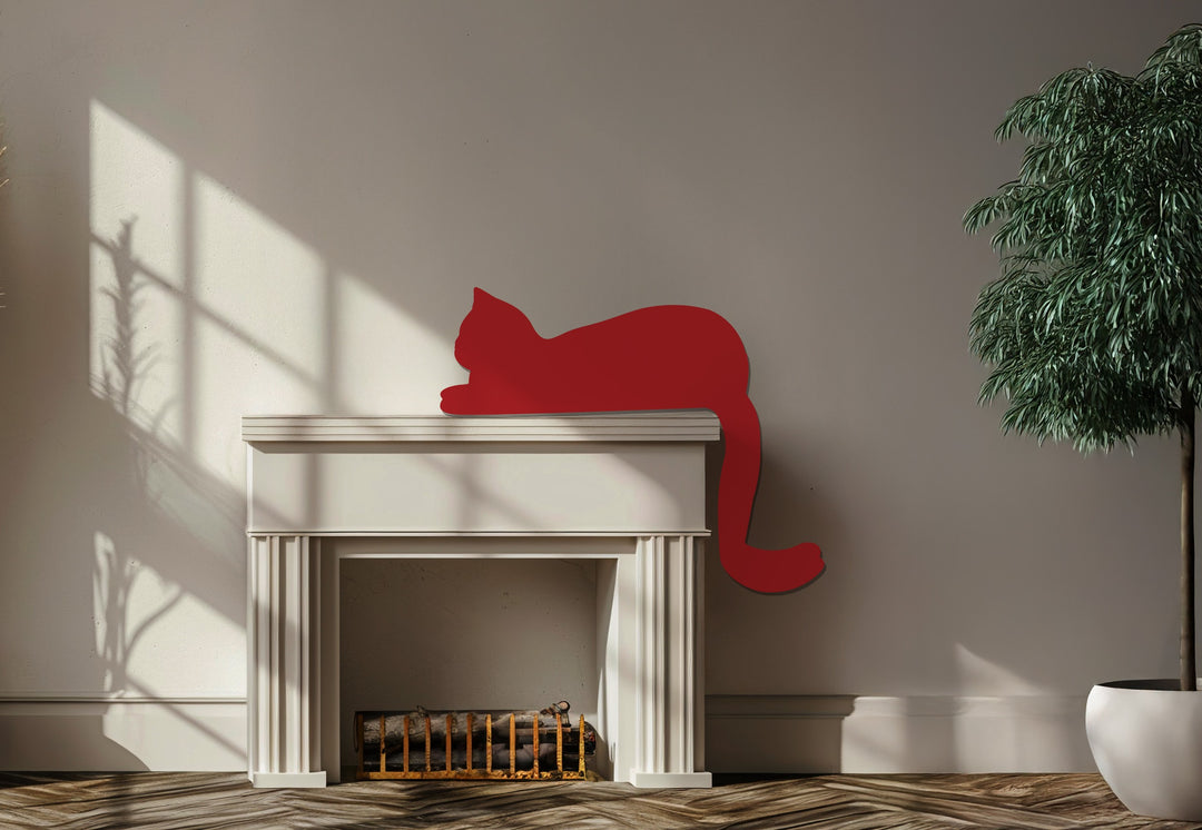 قطة مسترخية – ديكور مدفأة معدني بسيط