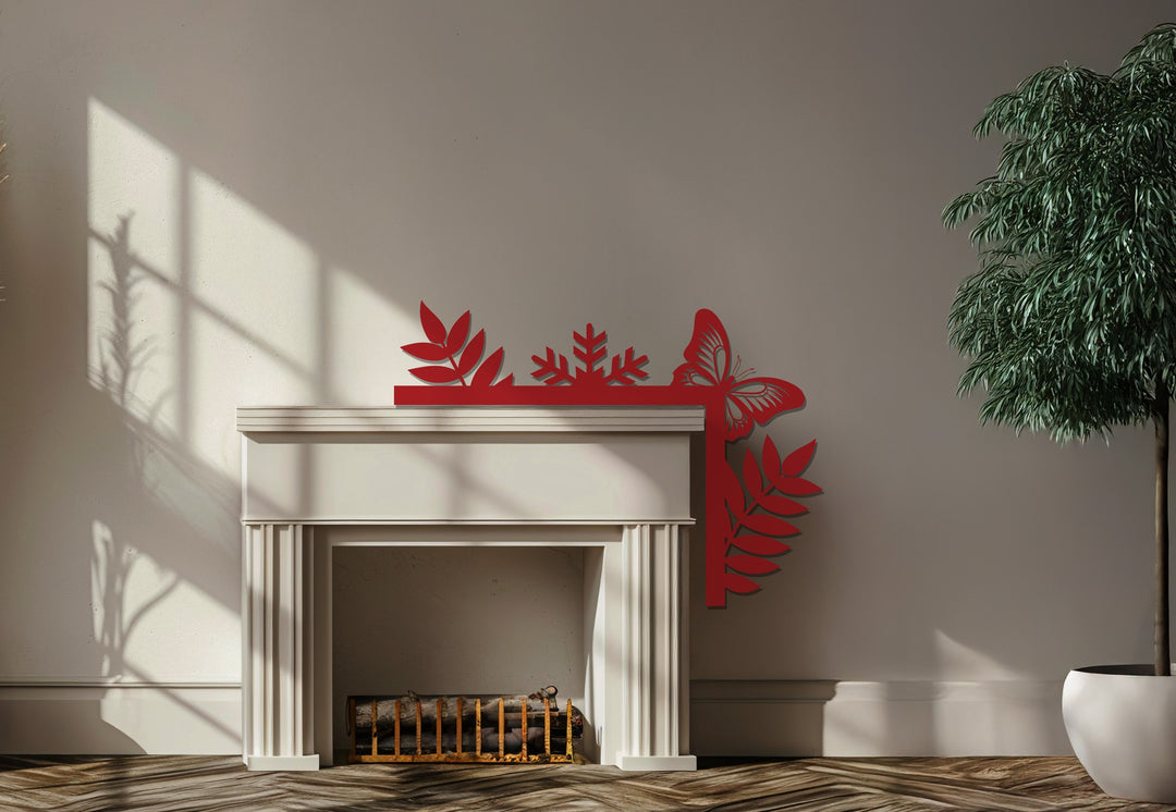 تناغم الطبيعة - ديكور معدني للمدفأة على شكل فراشة وورقة