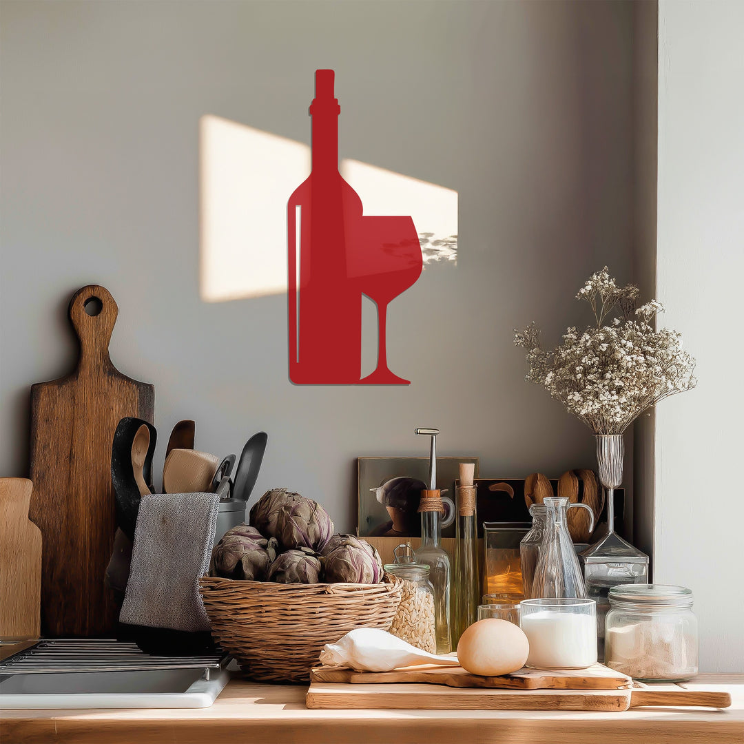 Wine Bottle & Glass – Modern Kitchen Metal Wall Art