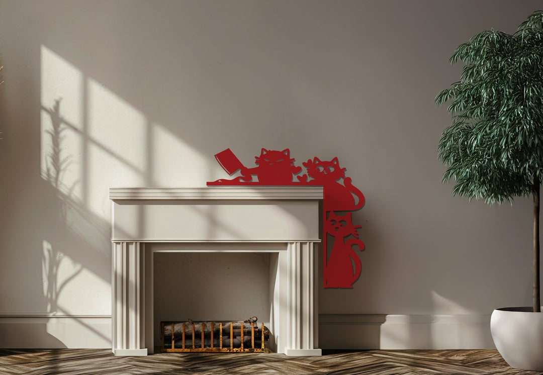 قطط مشاغبة – ديكور معدني مرح للمدفأة على شكل قطة