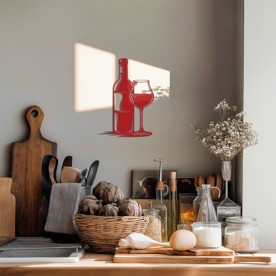 Wine Bottle & Glass Silhouette Metal Wall Art – Modern Bar & Kitchen Decor
