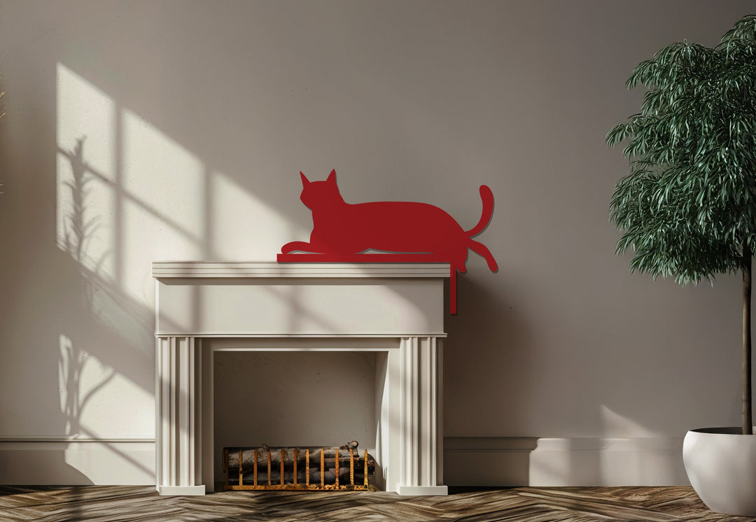 مخالب هادئة - قطة مسترخية فن جداري معدني