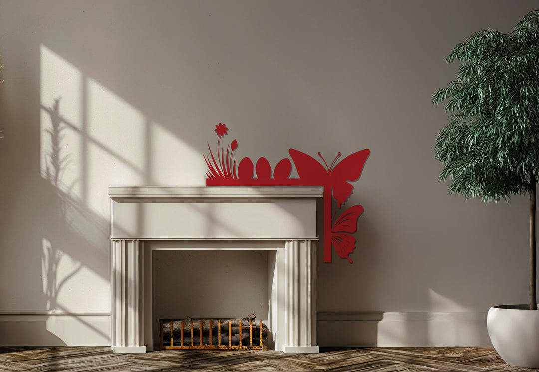 صحوة الربيع - ديكور مدفأة معدني على شكل فراشة ومرج