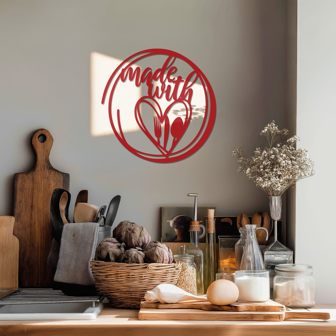 Made With Love – Heart & Cutlery Kitchen Metal Wall Art