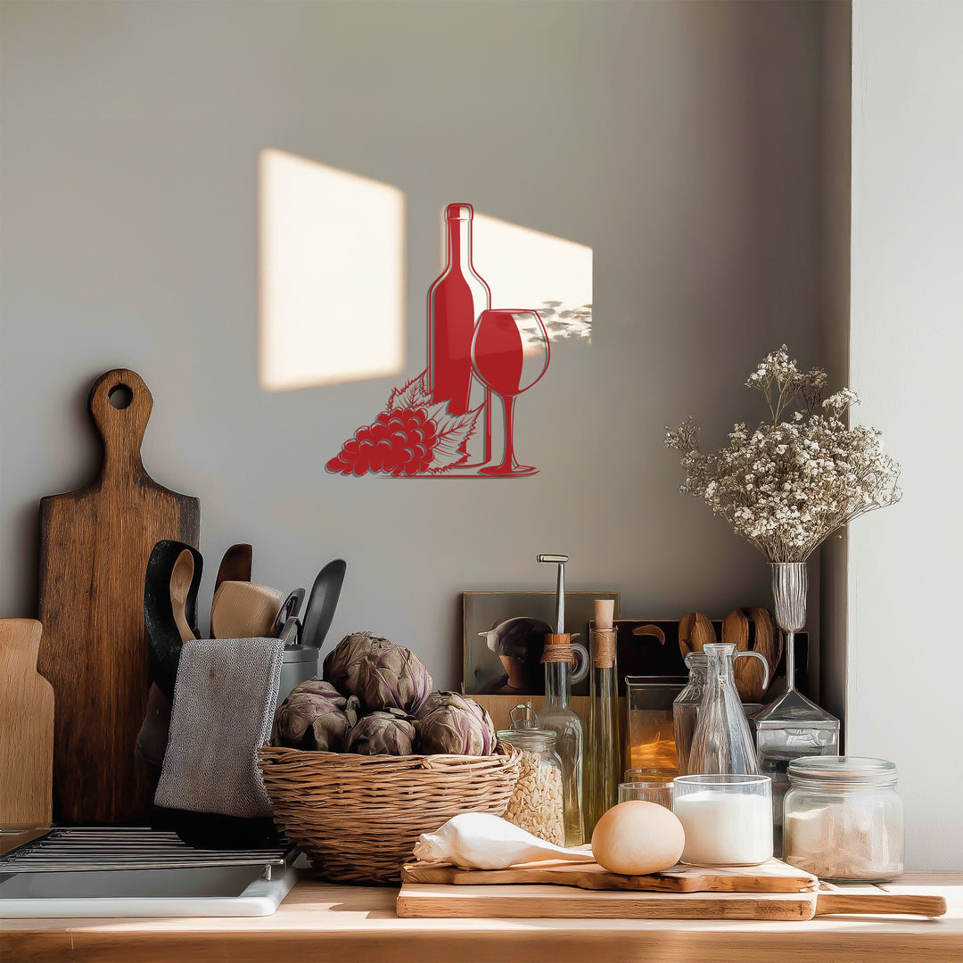Wine Bottle & Glass Metal Wall Art – Modern Kitchen & Bar Decor