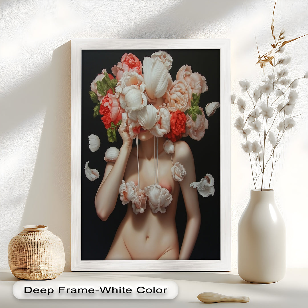 Bloomveil – Surreal Nude with Cascading Petals Oil Painting