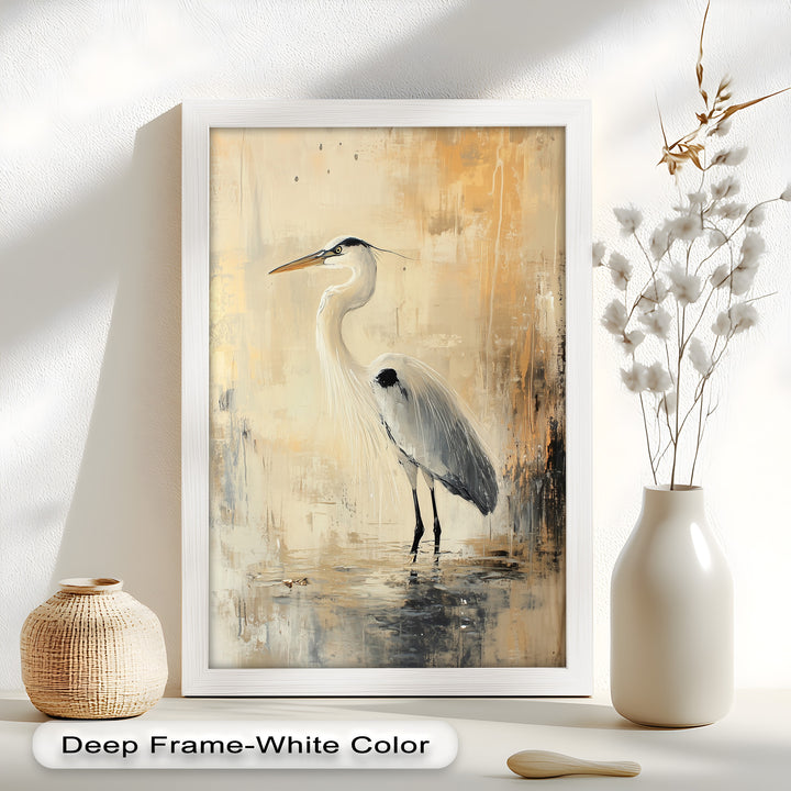 Golden Stillness – Heron in Reflective Water Oil Painting