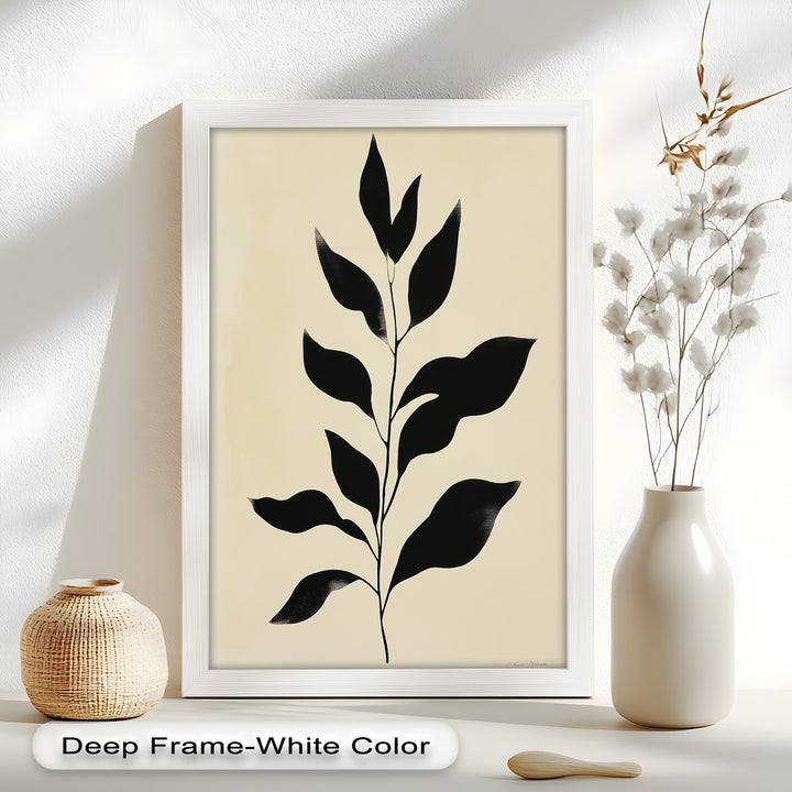 Black Botanical Minimalism – Monochrome Oil Painting