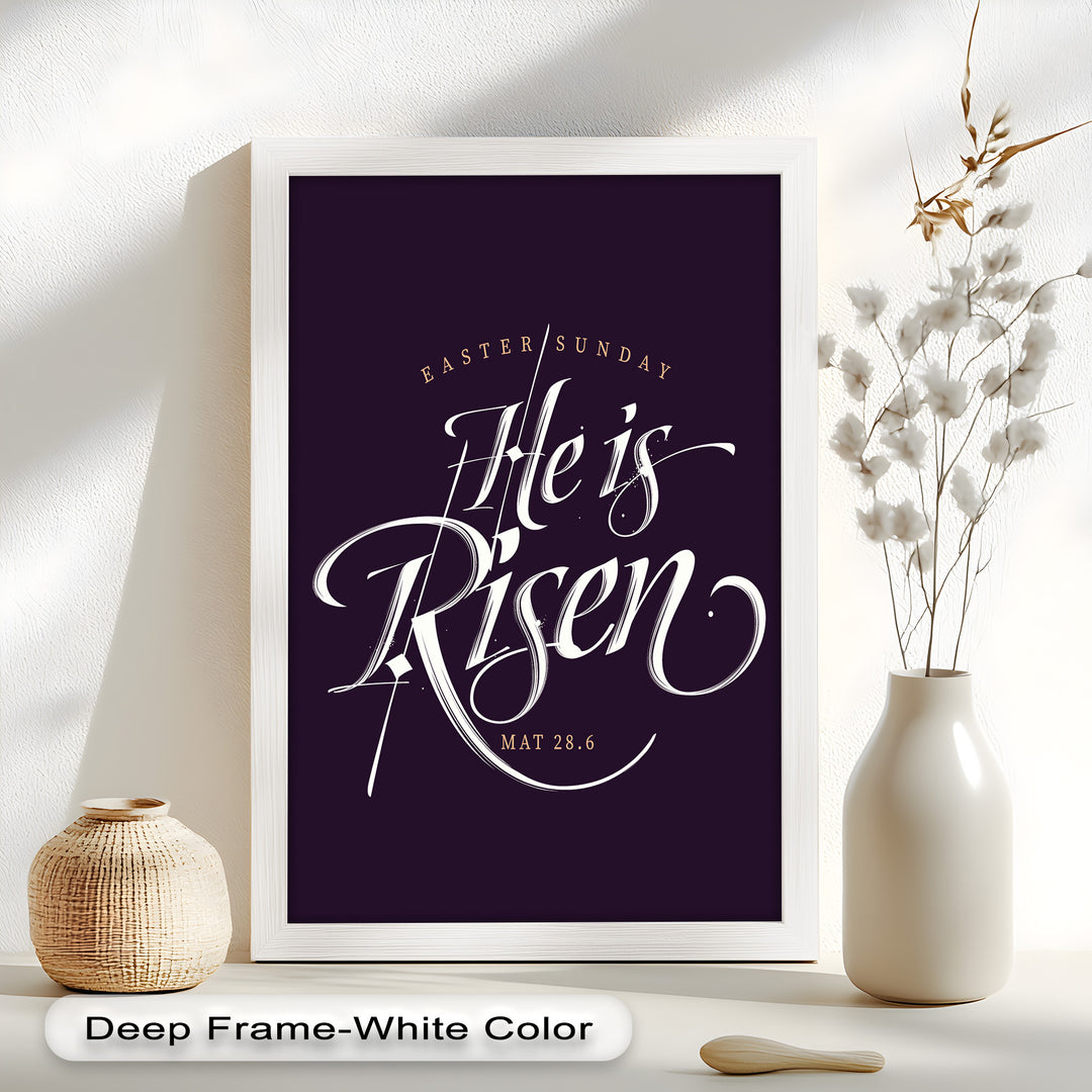 Faith-Inspired Oil Painting – “He Is Risen” Easter Sunday Typography Art
