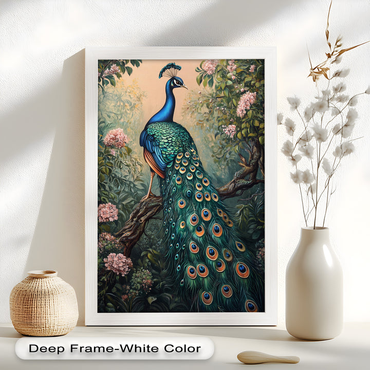 Peacock Among Blossoms – Regal Garden Beauty Animal Oil Painting