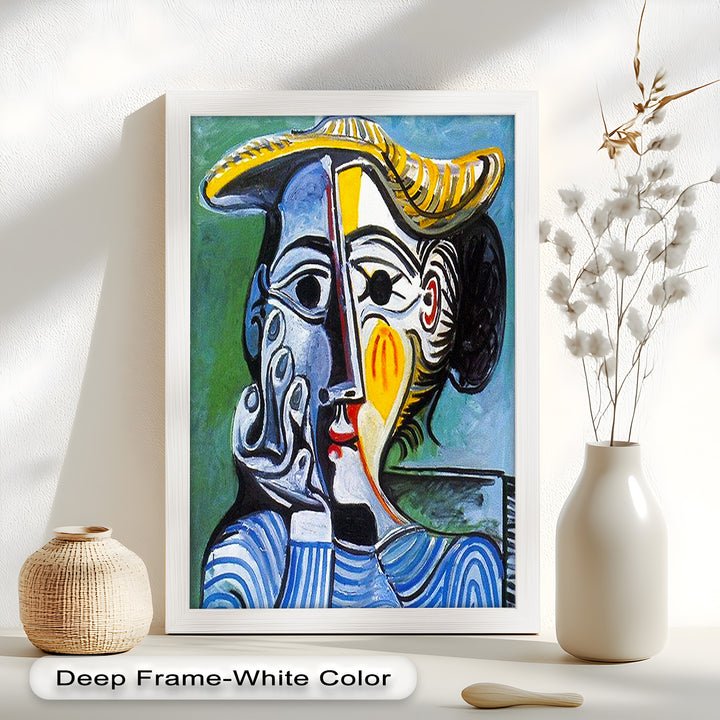 Striped Elegance – Picasso Cubist Portrait Oil Painting