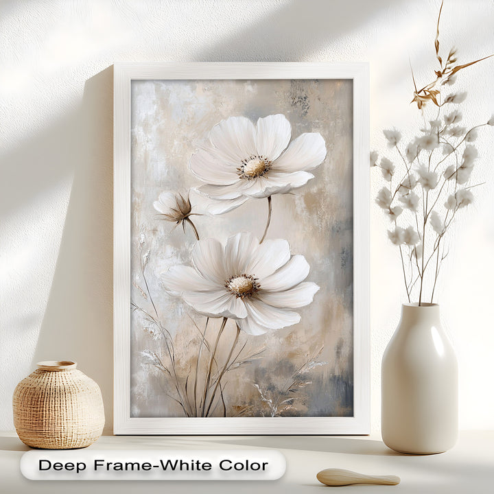 Soft Ivory Blooms – Neutral Flower Oil Painting