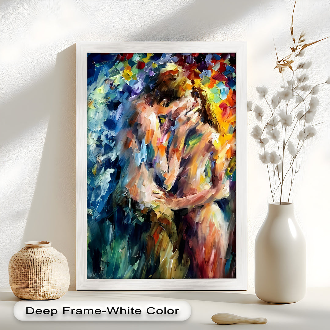 Ethereal Embrace – Abstract Lovers in a Burst of Color Oil Painting