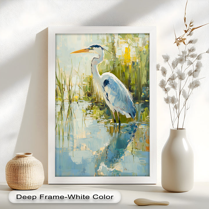 Reflections of Grace – Heron in Wetlands Oil Painting