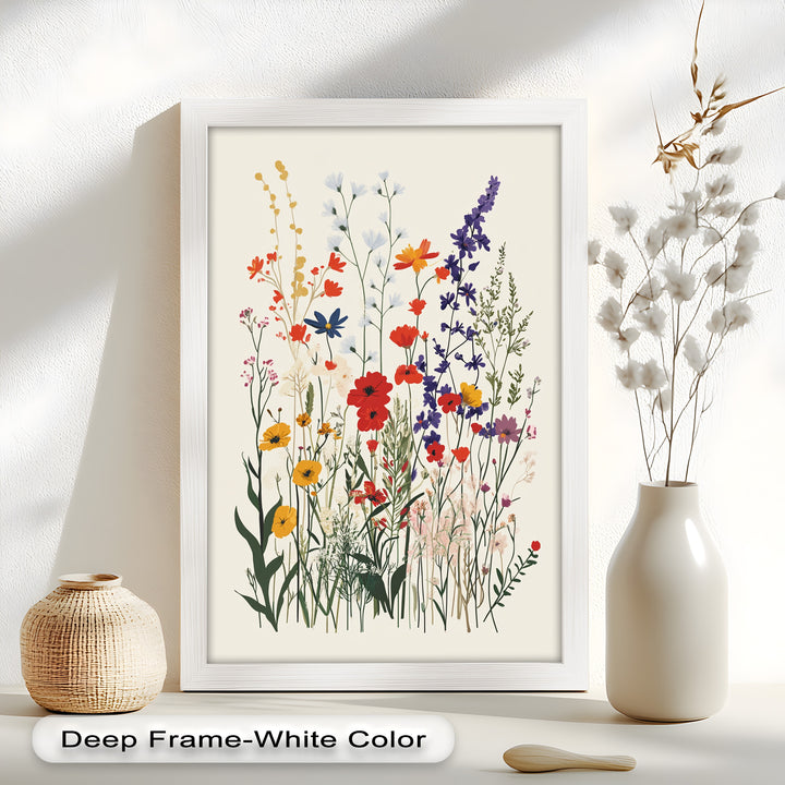 Wild Meadow Bloom – Farbenfrohes botanisches Ölgemälde im Boho-Stil