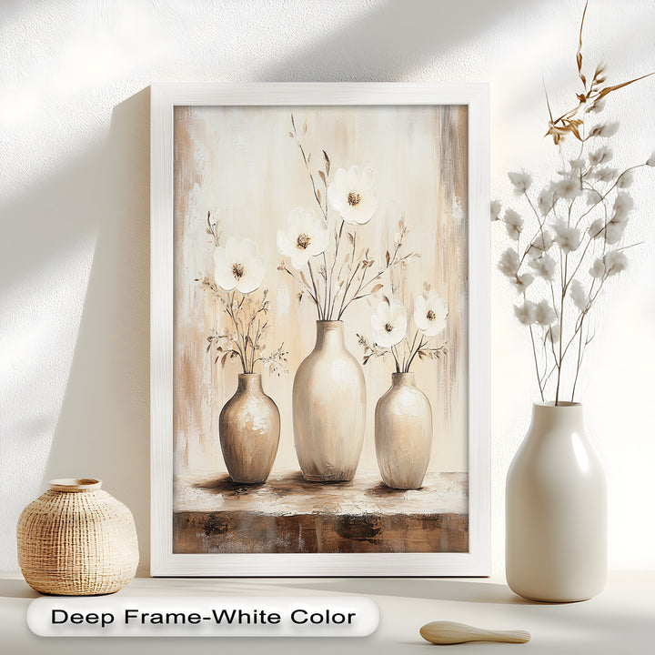 Serenity in Neutral Tones – White Floral Still Life Oil Painting