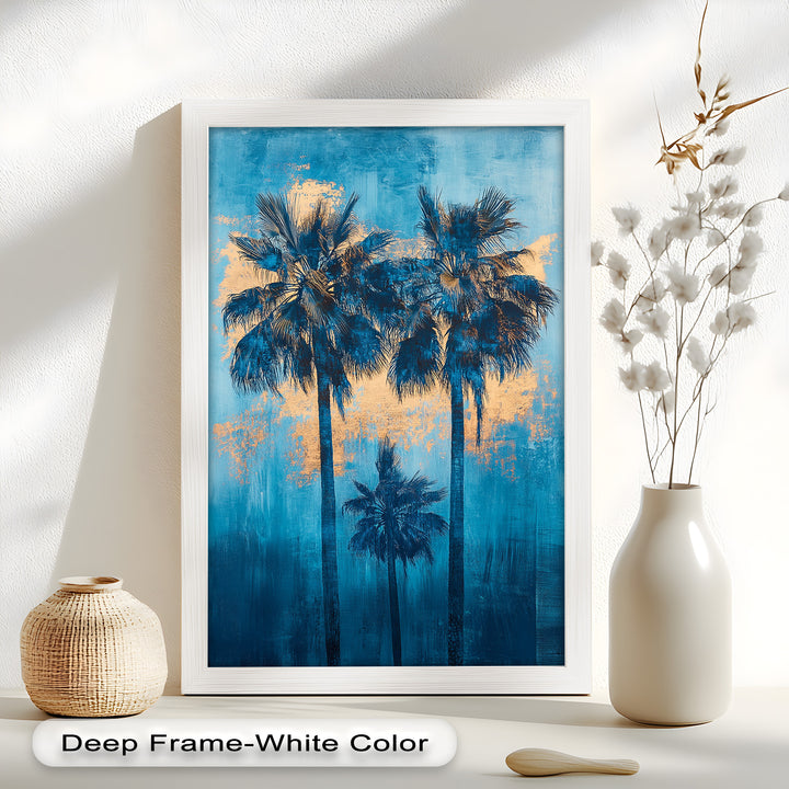 Blue Sunset Palms – Tropical Oil Painting