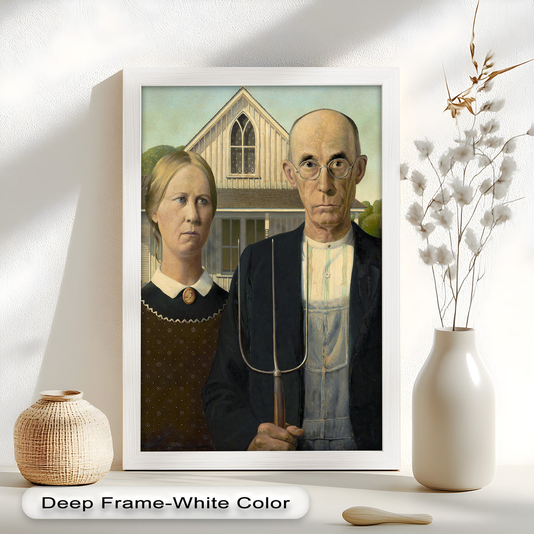 American Gothic – Ikonisches Porträt des Mittleren Westens, historisches Ölgemälde