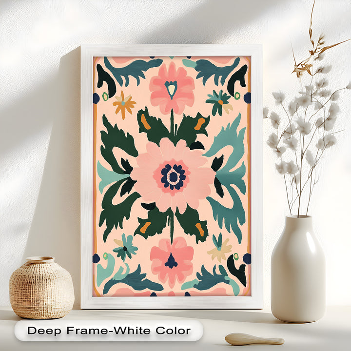 Folk Bloom – Symmetrisches Boho-Blumenölgemälde
