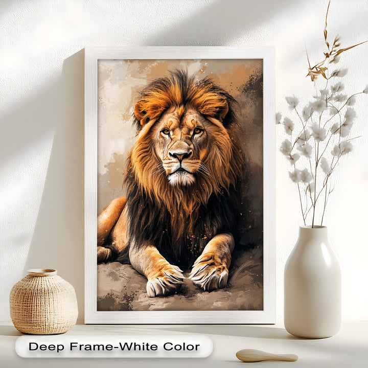 Lion Portrait in Warm Tones - Animal Oil Painting
