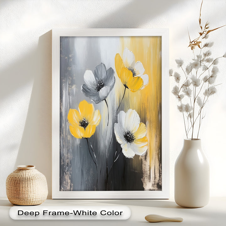 Golden Harmony – Yellow and White Floral Oil Painting