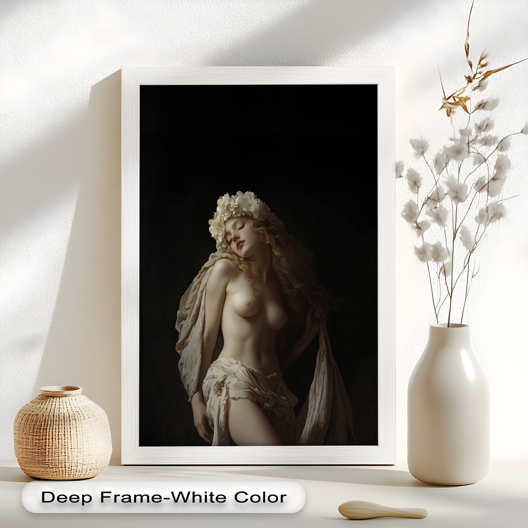 Moonlit Reverie – Classical Nude with Floral Crown Oil Painting