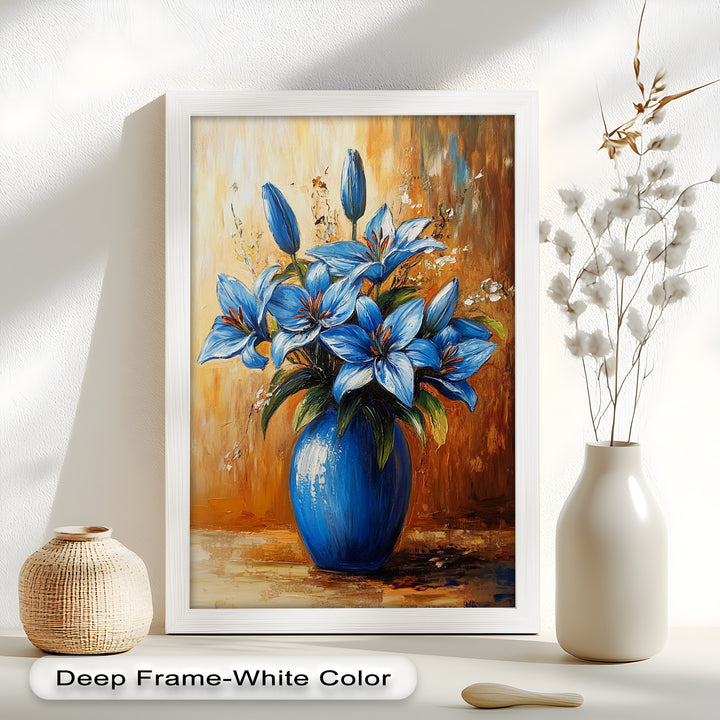 Azure Blossoms in a Blue Vase – Flower Oil Painting