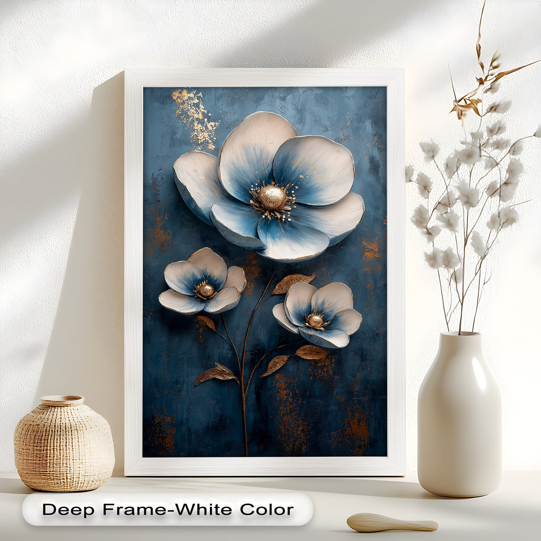 Blue and Gold Flower - Modern Oil Painting